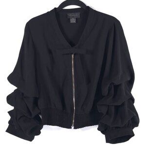 GRACIA Ruffle Sleeve Smocked Elastic Trim Full‎ Zip Top Jacket St. T23078A SMALL